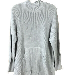 RDI Womens Medium Gray Tunic Sweater Mock Neck Ribbed Kangaroo Pocket NWOT